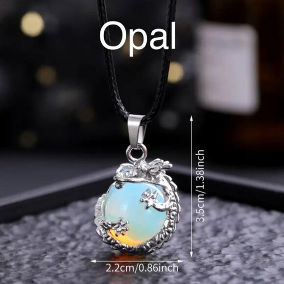 105 🖤 Opalite Gemstone Crystal Dragon Pendant Necklace Healing Positive Vibe - Picture 3 of 4
